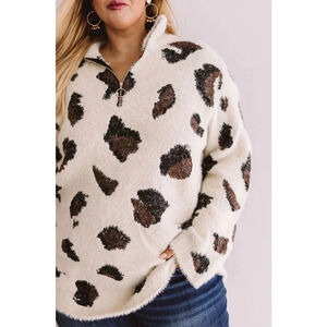 Entro Women's Fuzzy Leopard Pullover 1/4 Zip Size Small